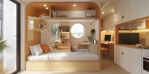 Innovative microliving space for compact housing urban city interior modern sustainable
