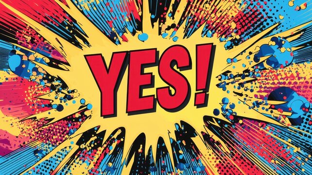 Colorful Comic Explosion: Dynamic Pop Art Speech Bubble with Vibrant Typography