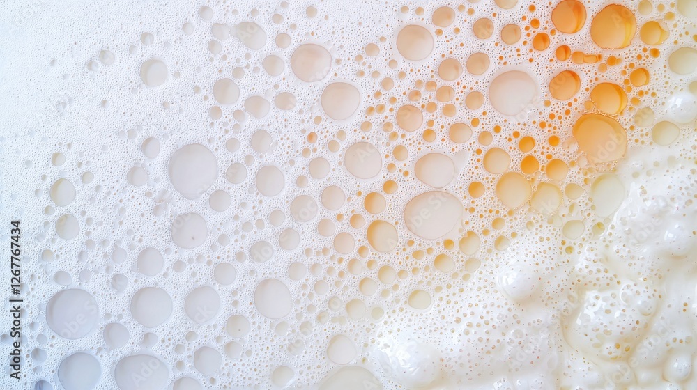 Poster close-up macro shot of colorful soap bubbles with reflection and texture in soft light