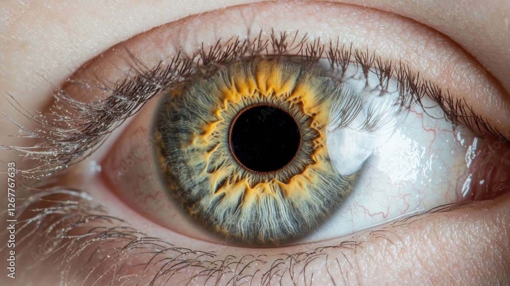 Poster macro view of a human eye capturing every detail of the iris with striking colors and textures