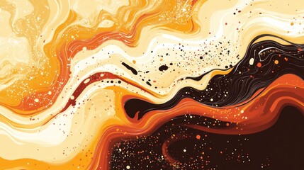 Abstract orange, brown, and black marble texture with gold glitter.