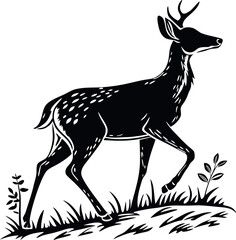 Deer Standing Black Silhouette Minimalist Vector Illustration – Elegant Monochrome Deer Art for Logos, Prints, T-Shirts, Stickers, Posters, and Modern Graphic Design Elements