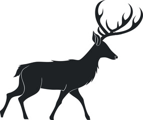 Deer Standing Black Silhouette Minimalist Vector Illustration – Elegant Monochrome Deer Art for Logos, Prints, T-Shirts, Stickers, Posters, and Modern Graphic Design Elements