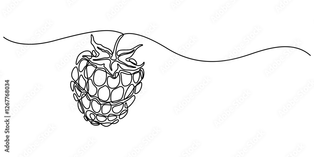 Aufkleber Raspberry one line drawing. Continuous outline of Raspberry fruit. Vector illustration healthy food concept, Single continuous line drawing whole healthy organic raspberry for orchard logo identity. 