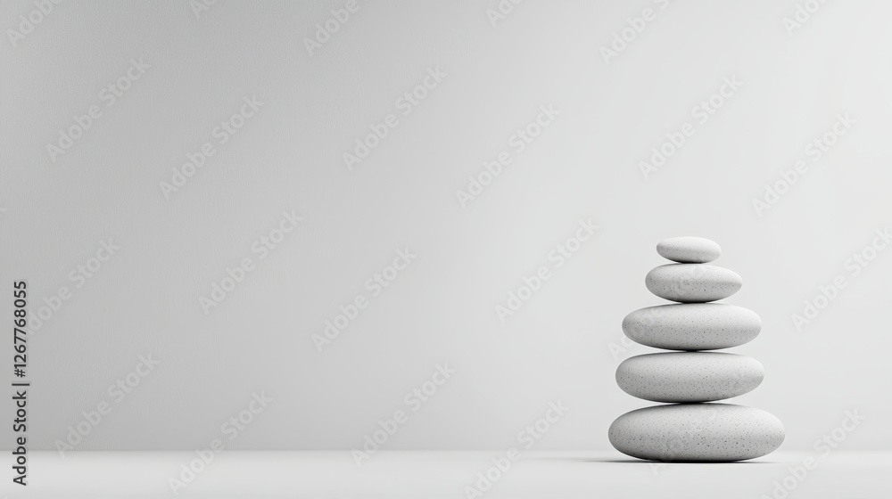 Poster minimalist composition of smooth stones stacked elegantly in a serene and simple environment