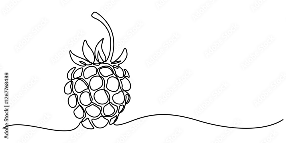 Poster raspberry one line drawing. continuous outline of raspberry fruit. vector illustration healthy food 