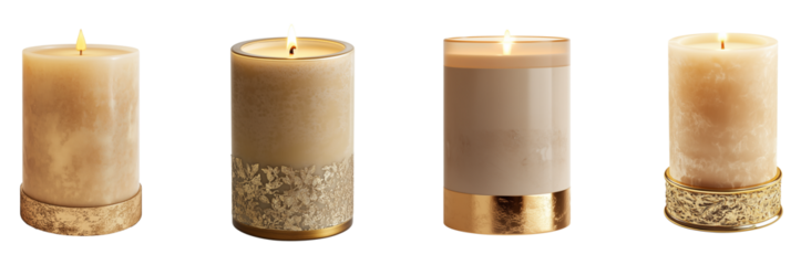 Luxury Beige Pillar Candle with Ornate Gold Base set 