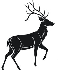 Deer Standing Black Silhouette Minimalist Vector Illustration – Elegant Monochrome Deer Art for Logos, Prints, T-Shirts, Stickers, Posters, and Modern Graphic Design Elements