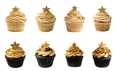 Elegant Vanilla  Cupcake with Gold Star and Glitter Toppings set 