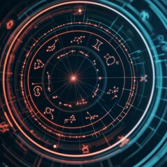 AI-driven holographic zodiac wheel displaying personalized astrological readings
