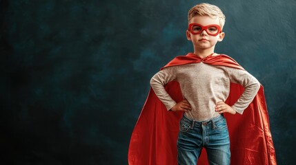 Confident Superhero Child in Vibrant Costume: Creative Portrait of Youthful Imagination and Bravery
