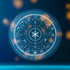 AI-driven holographic zodiac wheel displaying personalized astrological readings