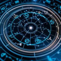 AI-driven holographic zodiac wheel displaying personalized astrological readings