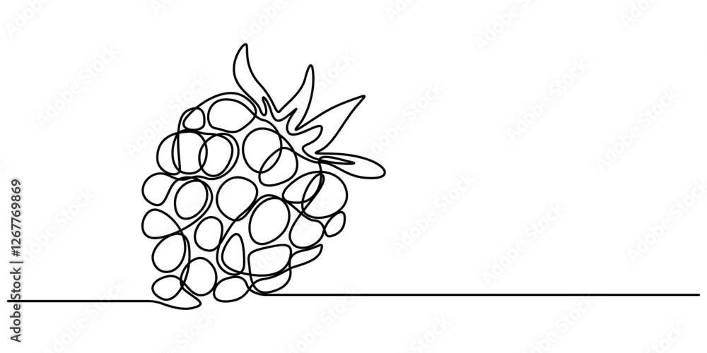 Poster raspberry one line drawing. continuous outline of raspberry fruit. vector illustration healthy food 