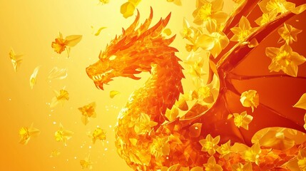 Daffodil dragon Saint David's Day floral art. AI generated