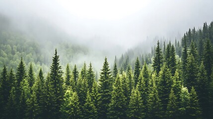Misty Mountain Forest Of Evergreen Trees