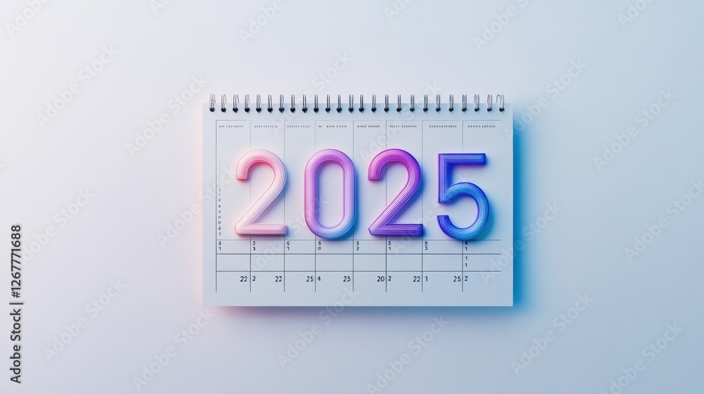 Aufkleber creative calendar design displaying the year 2025 with colorful numbers and a minimalist layout emph