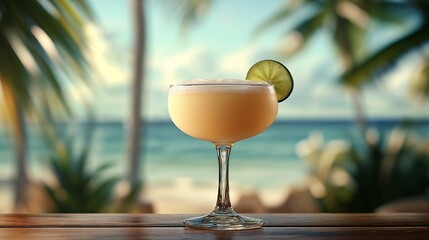 Tropical Cocktail with Relaxed Vibes against Beachy Background