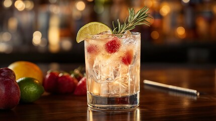 Refreshing Cocktail with Zesty Accents against Warm Ambient Background