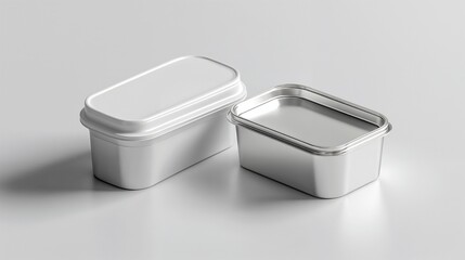 Dual Rectangular Containers in White and Metallic Silver for Storage
