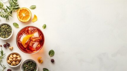 Negroni Cocktail Ingredients in Stylish Presentation in Vibrant contrasts