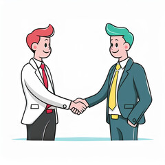 Fototapeta premium Two professional men shake hands symbolizing a new business partnership and collaboration.
