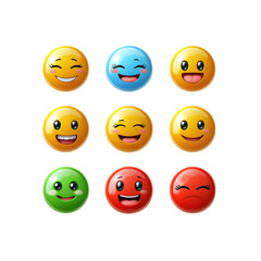 Fototapeta premium Nine Colorful 3D Emojis Expressing Different Emotions Happy, Excited, Content, and Sad