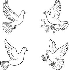 Fototapeta premium set of dove silhouette line art vector