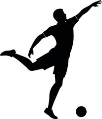 Football Player Kicking Football Black Silhouette - Minimalistic Vector Illustration of a Dynamic Soccer Player in Motion, Perfect for Logos, Prints, T-Shirts, Posters, Stickers, and Sports Art Design