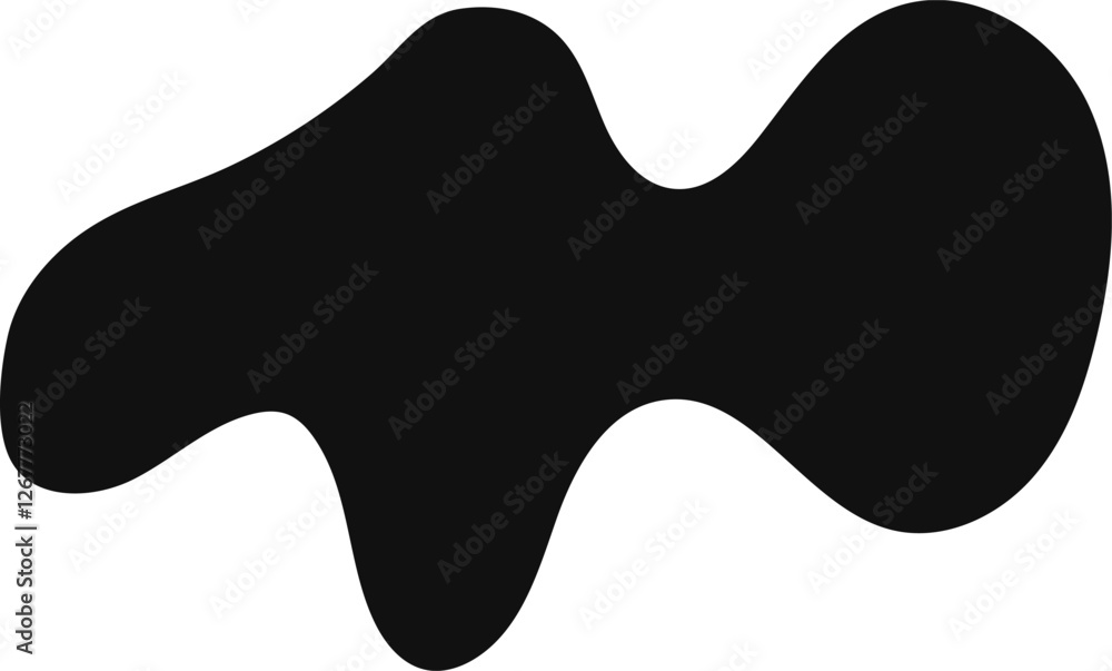 Poster irregular abstract curved flowing black shape on a white background, creating a sense of fluidity an