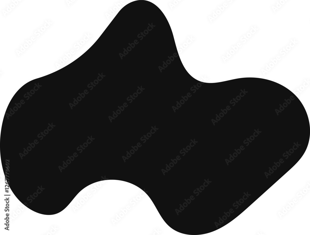 Poster smooth, curved, and irregular black blob shape creates a sense of fluidity and dynamism against a cl