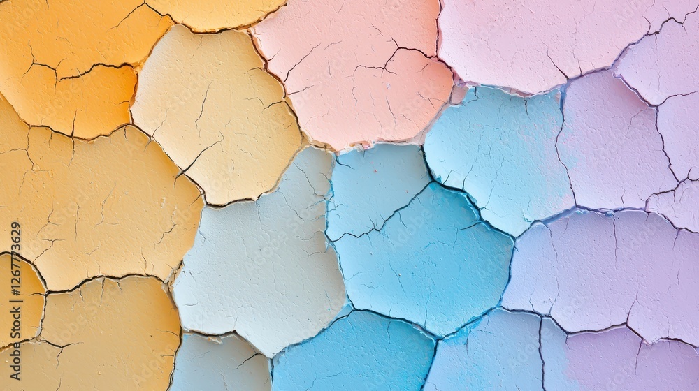 Aufkleber abstract patterns of cracks in dried paint on canvas surface with colorful textures for artistic ins