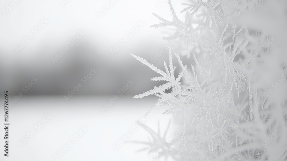 Poster detailed surface of frost covered window showcasing intricate patterns and textures against a softly