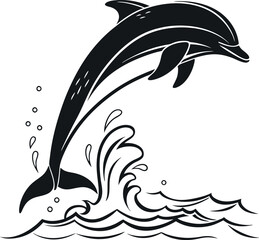 Jumping Dolphin Black Silhouette - Minimalistic Vector Illustration of a Graceful Dolphin in Mid-Air, Perfect for Logos, Prints, T-Shirts, Stickers, Posters, and Ocean-Inspired Artwork Designs