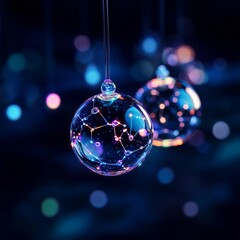 Futuristic holographic birthstone-infused zodiac symbols, floating in a mystic galaxy