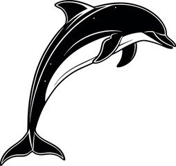 Jumping Dolphin Black Silhouette - Minimalistic Vector Illustration of a Graceful Dolphin in Mid-Air, Perfect for Logos, Prints, T-Shirts, Stickers, Posters, and Ocean-Inspired Artwork Designs