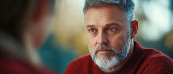 man with gray hair and beard looking in mirror