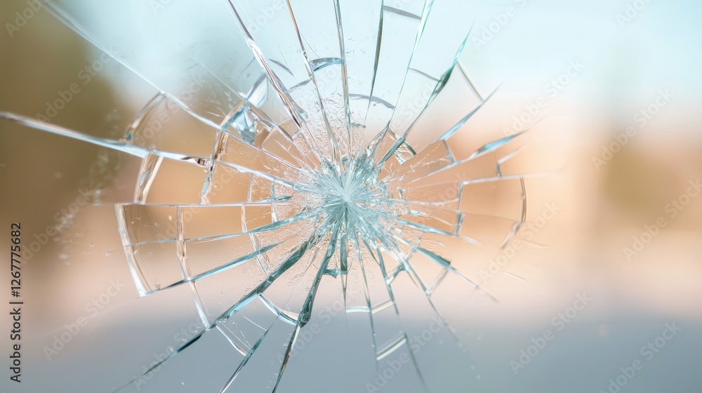 Poster shattered glass with sharp jagged edges captured in detail against a soft background
