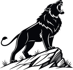 Lion Roaring Black Silhouette - Minimalistic Vector Illustration of a Powerful Roaring Lion in Bold Monochrome Design, Ideal for Logos, Prints, T-Shirts, Stickers, Posters, and Wild Animal Art