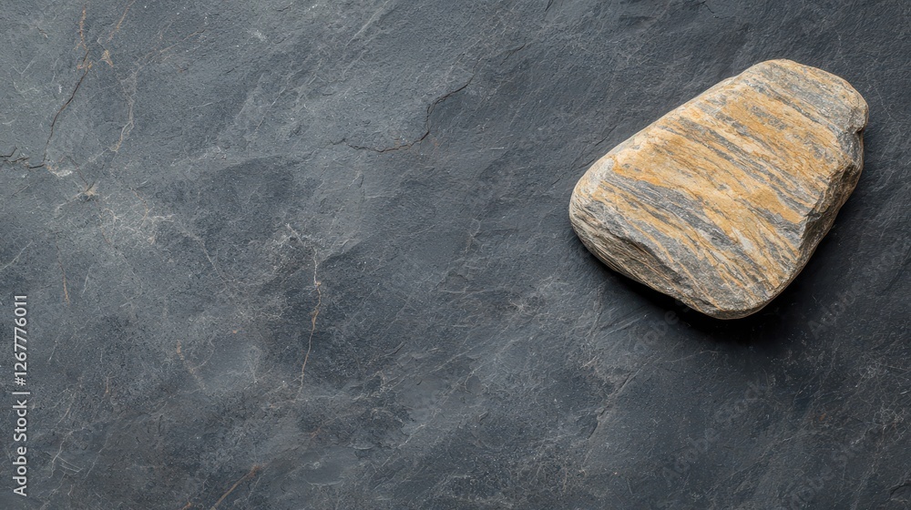 Poster smooth pebble textured stone with visible mineral patterns on dark slate background