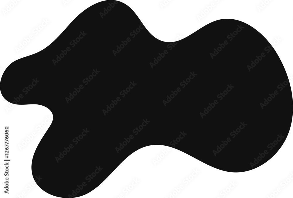 Poster abstract black organic blob shape flowing on a white background, creating a dynamic and fluid compos