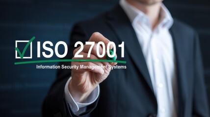 Businessman highlights iso twenty seven thousand and one certification standards