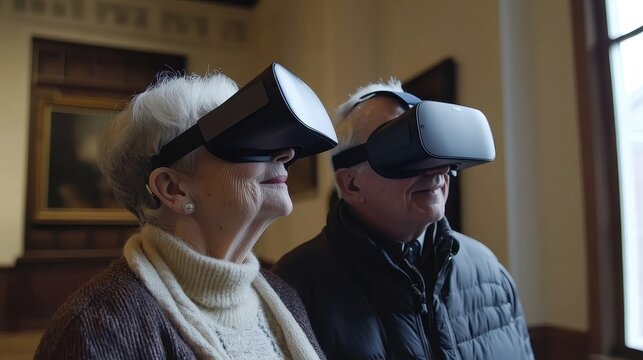 Seniors Experiencing Virtual Reality in Art Museum
