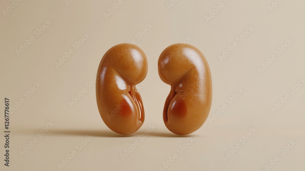 Poster unique brown kidney shaped objects placed closely together on a smooth surface with a neutral backgr
