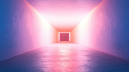 Obraz premium Abstract corridor leads to glowing light source for a modern architecture design