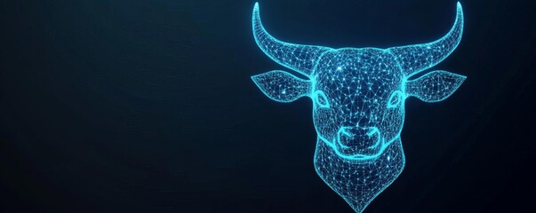 Glowing holographic Taurus symbol made of cosmic light, futuristic astrology design