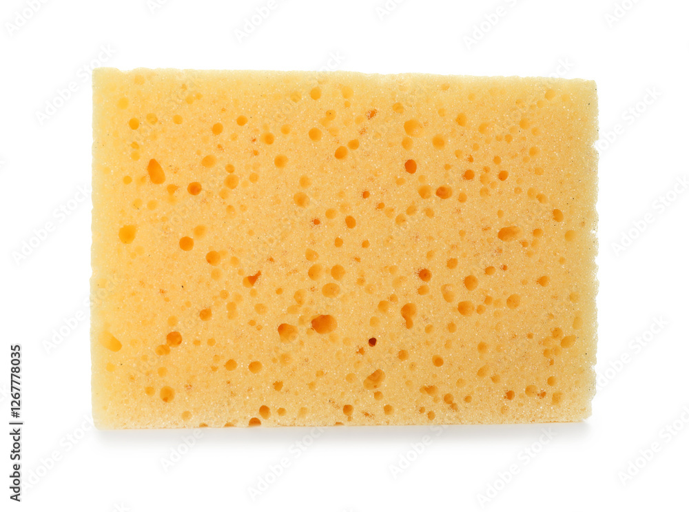 Wall mural One yellow sponge isolated on white. Cleaning supply