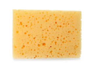 One yellow sponge isolated on white. Cleaning supply