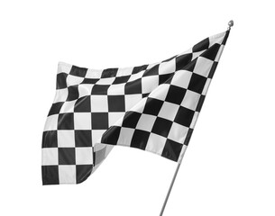 One racing checkered flag isolated on white