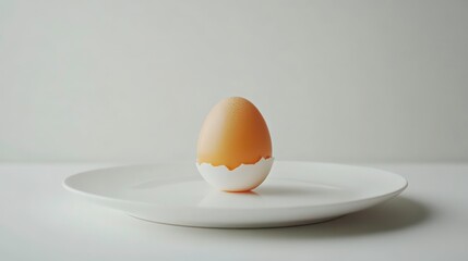 Single egg on white plate, simple still life, food photography, breakfast
